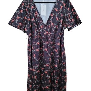 BloomChic Black Dress with Red and Green Floral Pattern